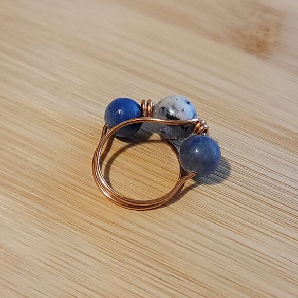 Handmade K2 Jasper and Sunstone Copper Wire Wrapped Ring Boho Adjustable - Picture 4 of 4